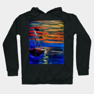 Out sailing at sunset. Red sky Hoodie